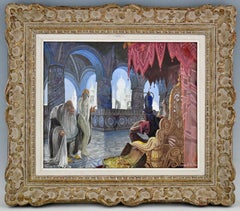 Art Deco Watercolor of King and Slave Girl, Signed, France 1930