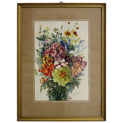 Art Deco Watercolor Vintage Painting Wildflowers by Emil Fiala, Vienna, 1930s
