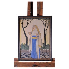 Art Deco Watercolour Framed Art Work of a Catholic Nun Signed G Hastain 1927