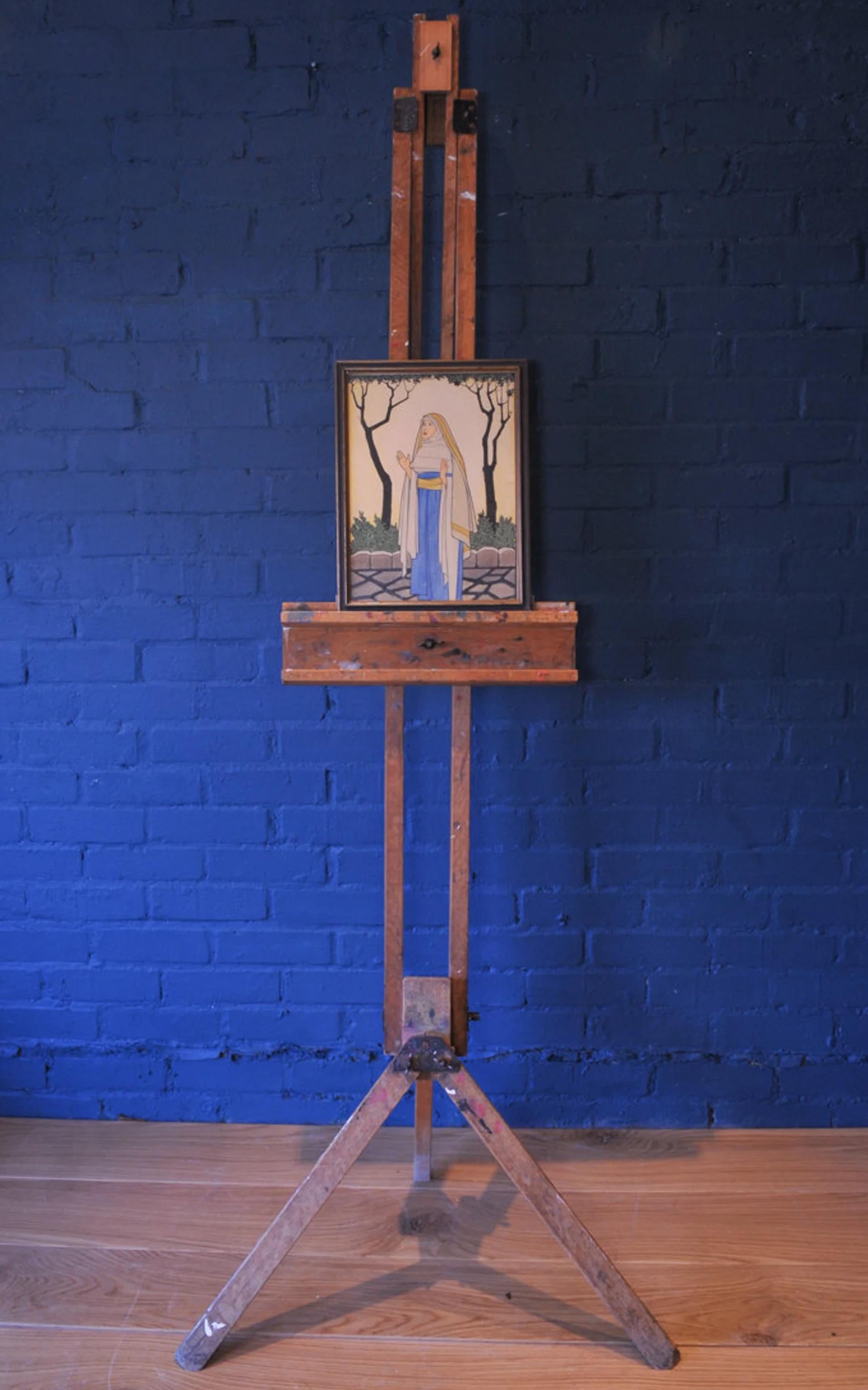 Art Déco Acquerello Art Deco incorniciato con opera d'arte di una suora cattolica firmata G Hastain 1927 in vendita