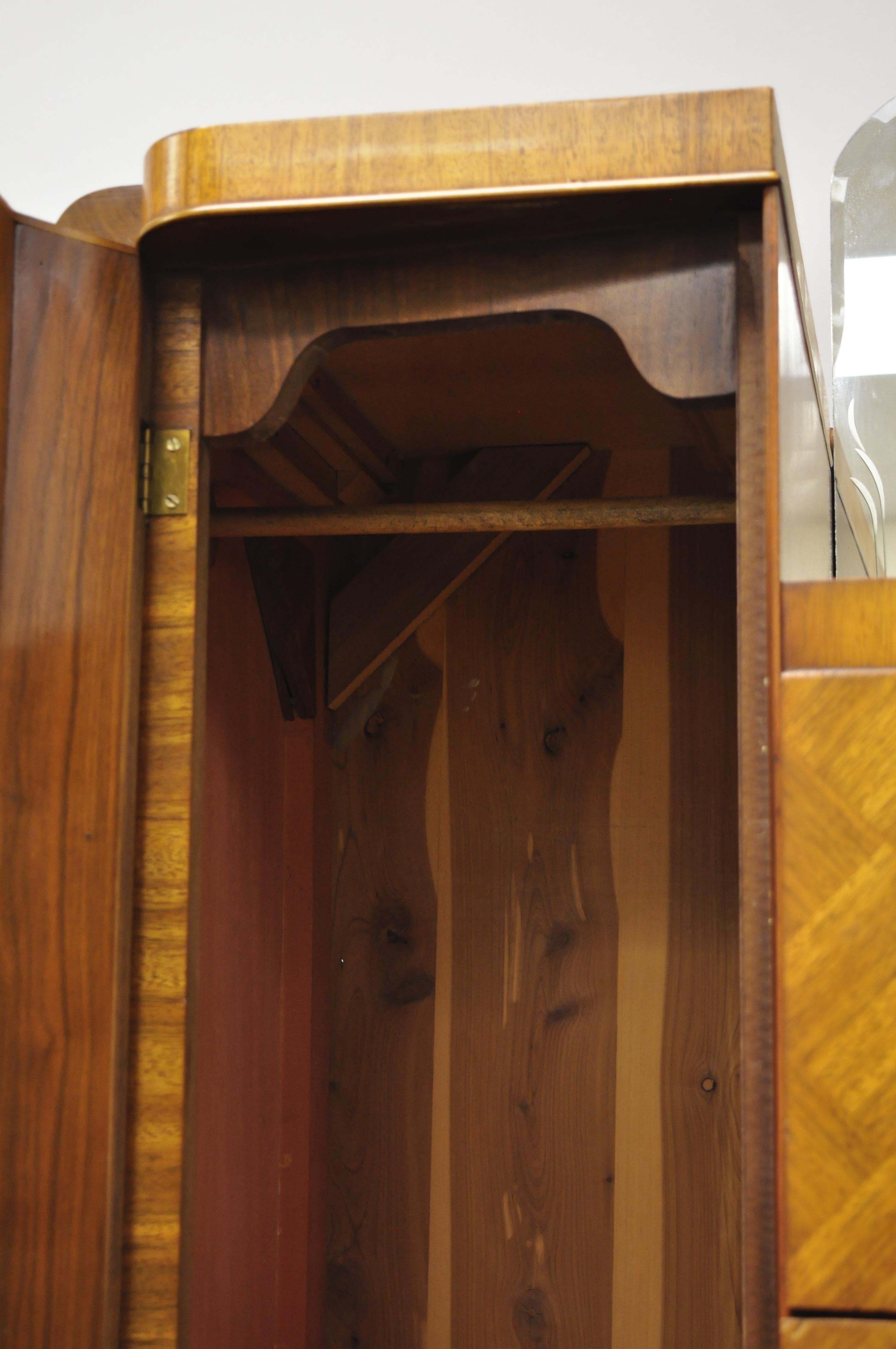 American Art Deco Waterfall Chest Dresser Armoire Wardrobe Cedar Chest Mirror by Tri-Bond