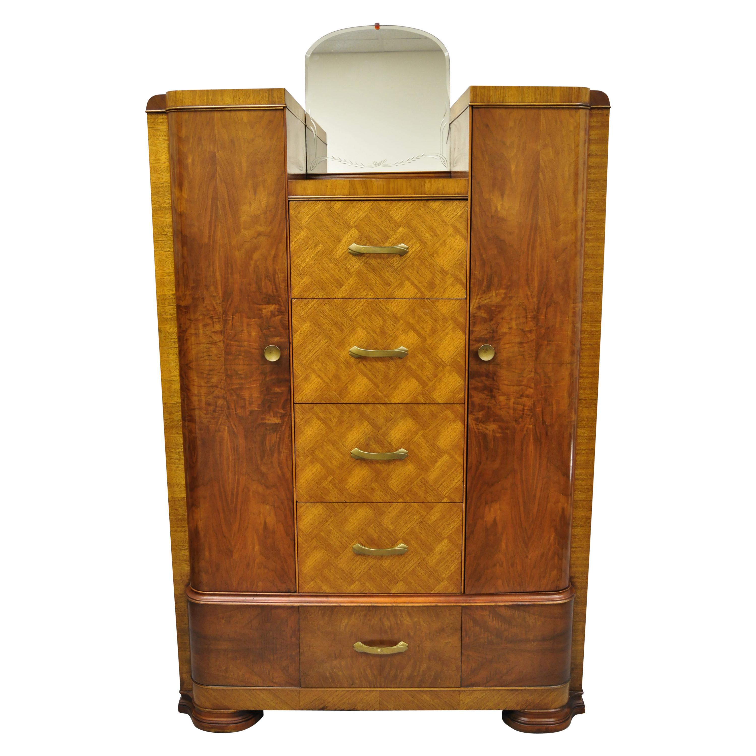 Art Deco Waterfall Chest Dresser Armoire Wardrobe Cedar Chest Mirror by Tri-Bond