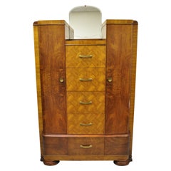 Art Deco Waterfall Chest Dresser Armoire Wardrobe Cedar Chest Mirror par Tri-Bond