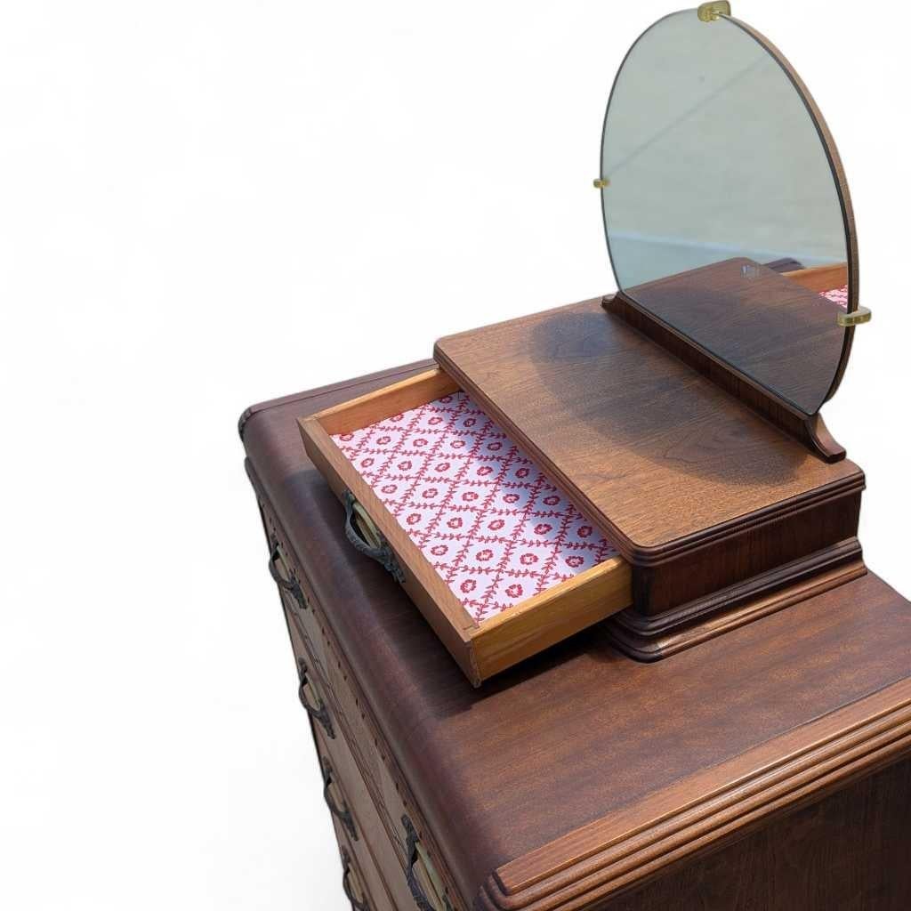Cassettiera a cascata Art Deco, cassettone in Wood con specchio, anni '30 in vendita 6