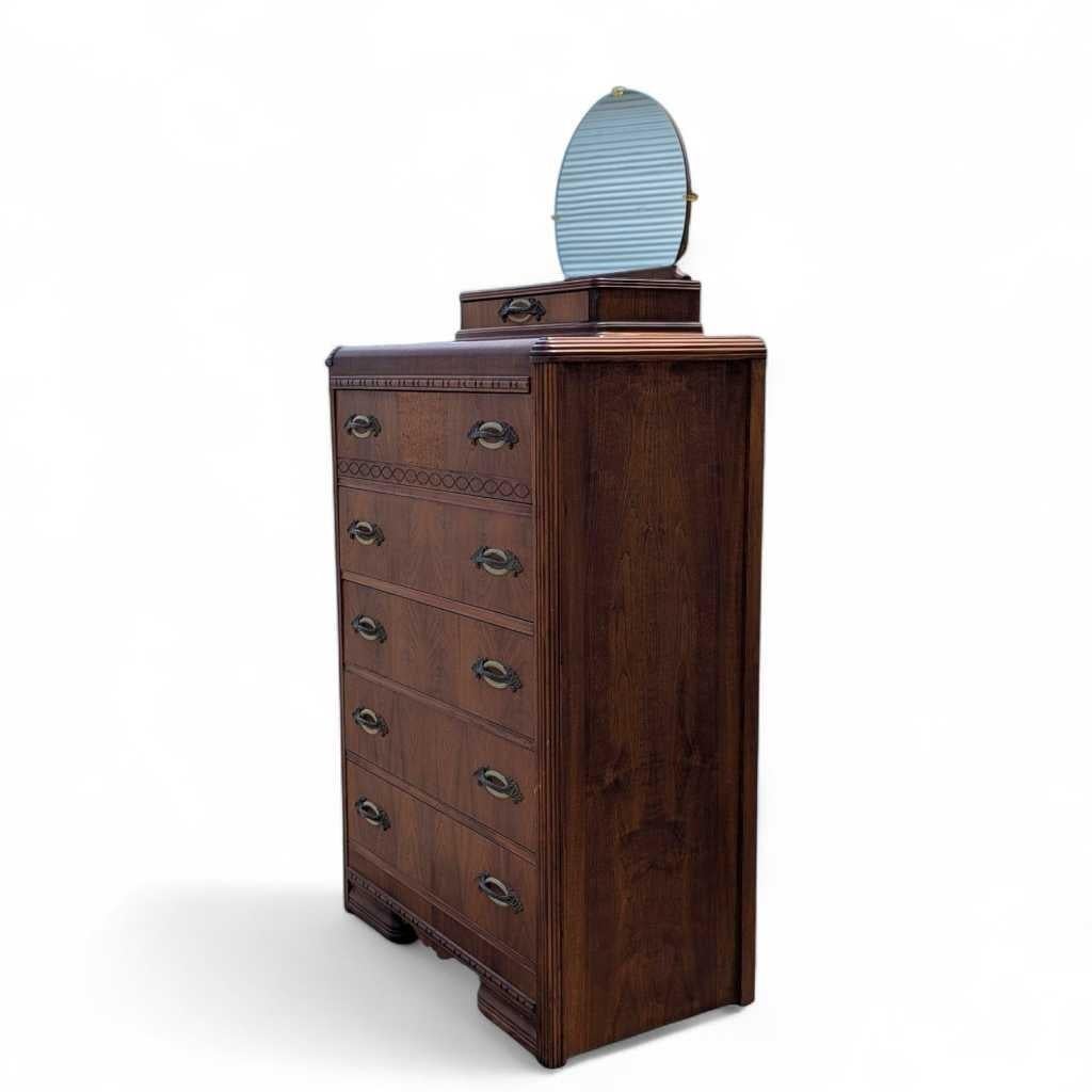 Cassettiera a cascata Art Deco, cassettone in Wood con specchio, anni '30 in vendita 7