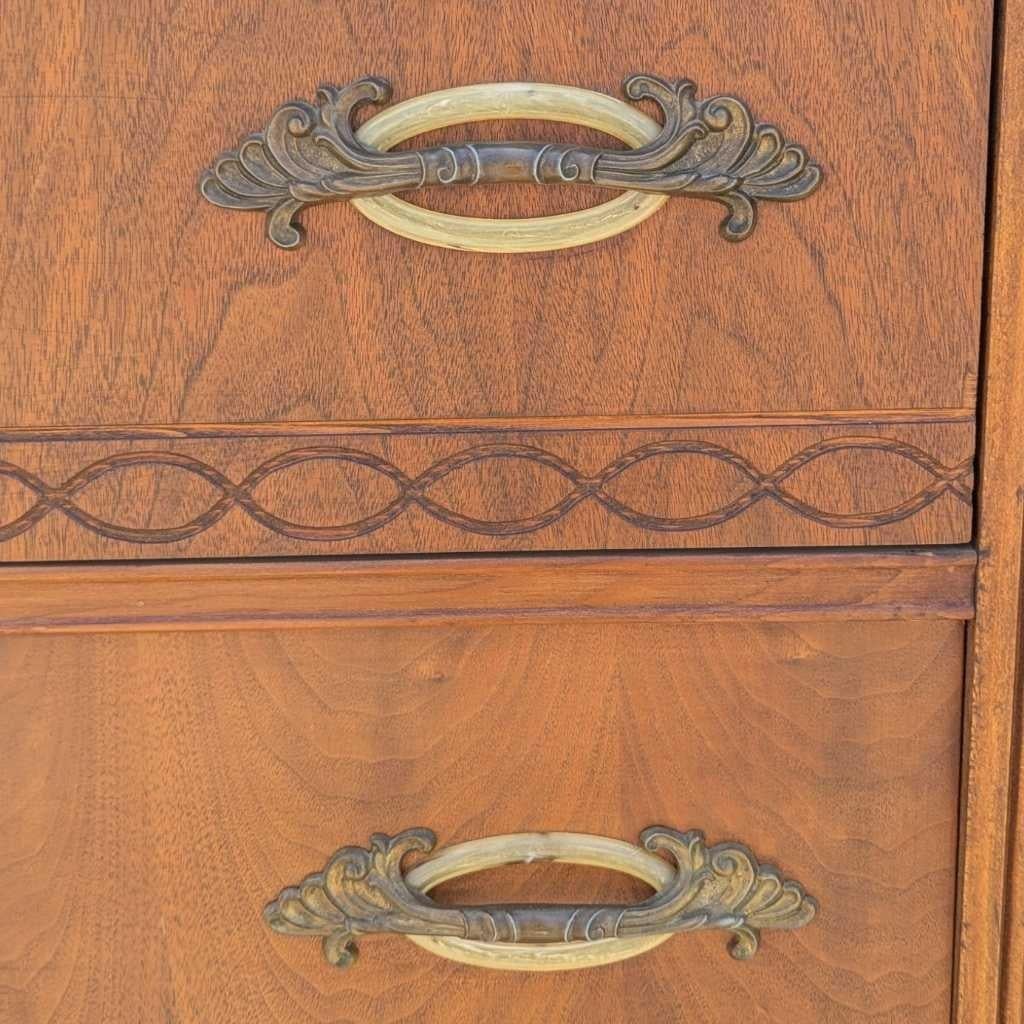 XX secolo Cassettiera a cascata Art Deco, cassettone in Wood con specchio, anni '30 in vendita