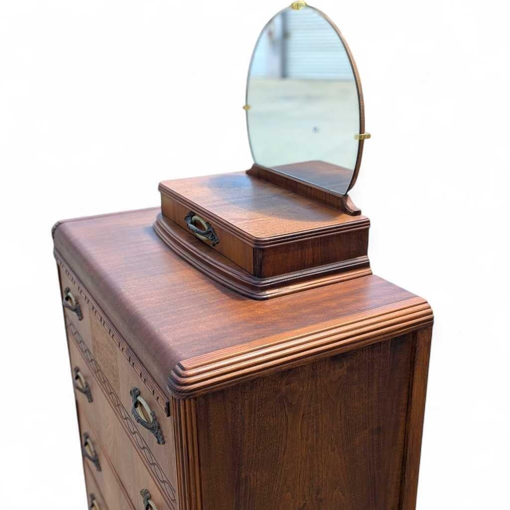 Cassettiera a cascata Art Deco, cassettone in Wood con specchio, anni '30 in vendita 1