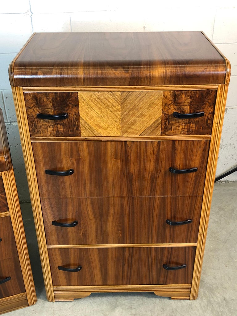 Art Deco Waterfall Dressers, Pair For Sale at 1stDibs