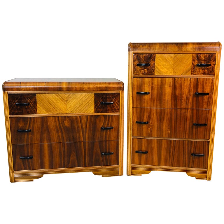 Art Deco Waterfall Dressers, Pair For Sale at 1stDibs