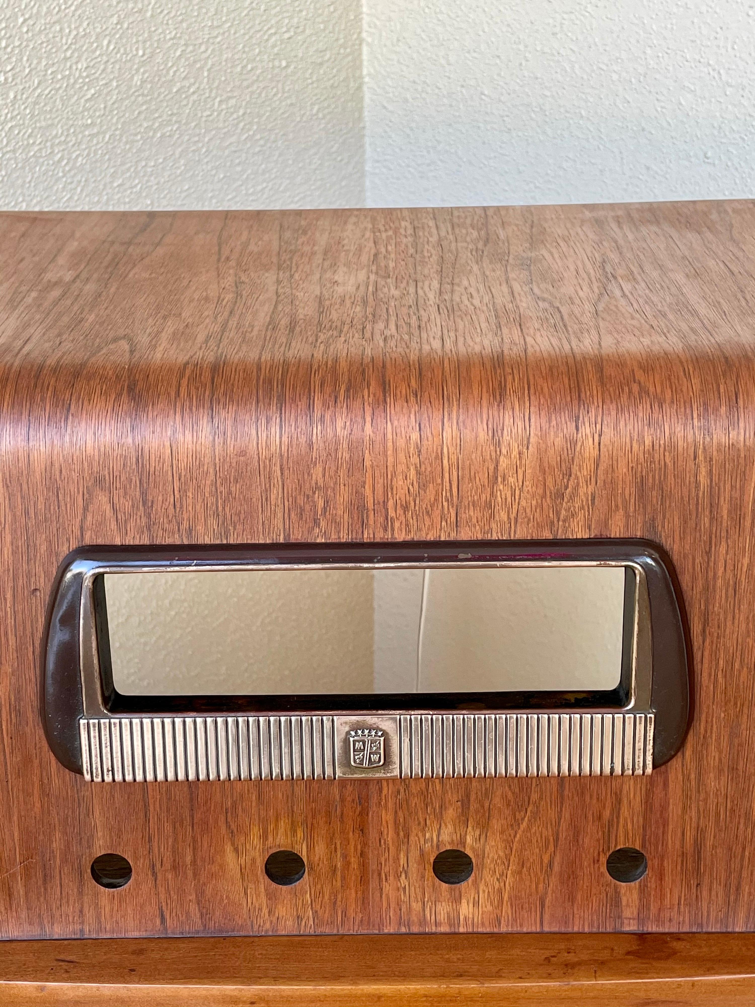 American Art Deco Waterfall Floor Radio Case in Walnut For Sale