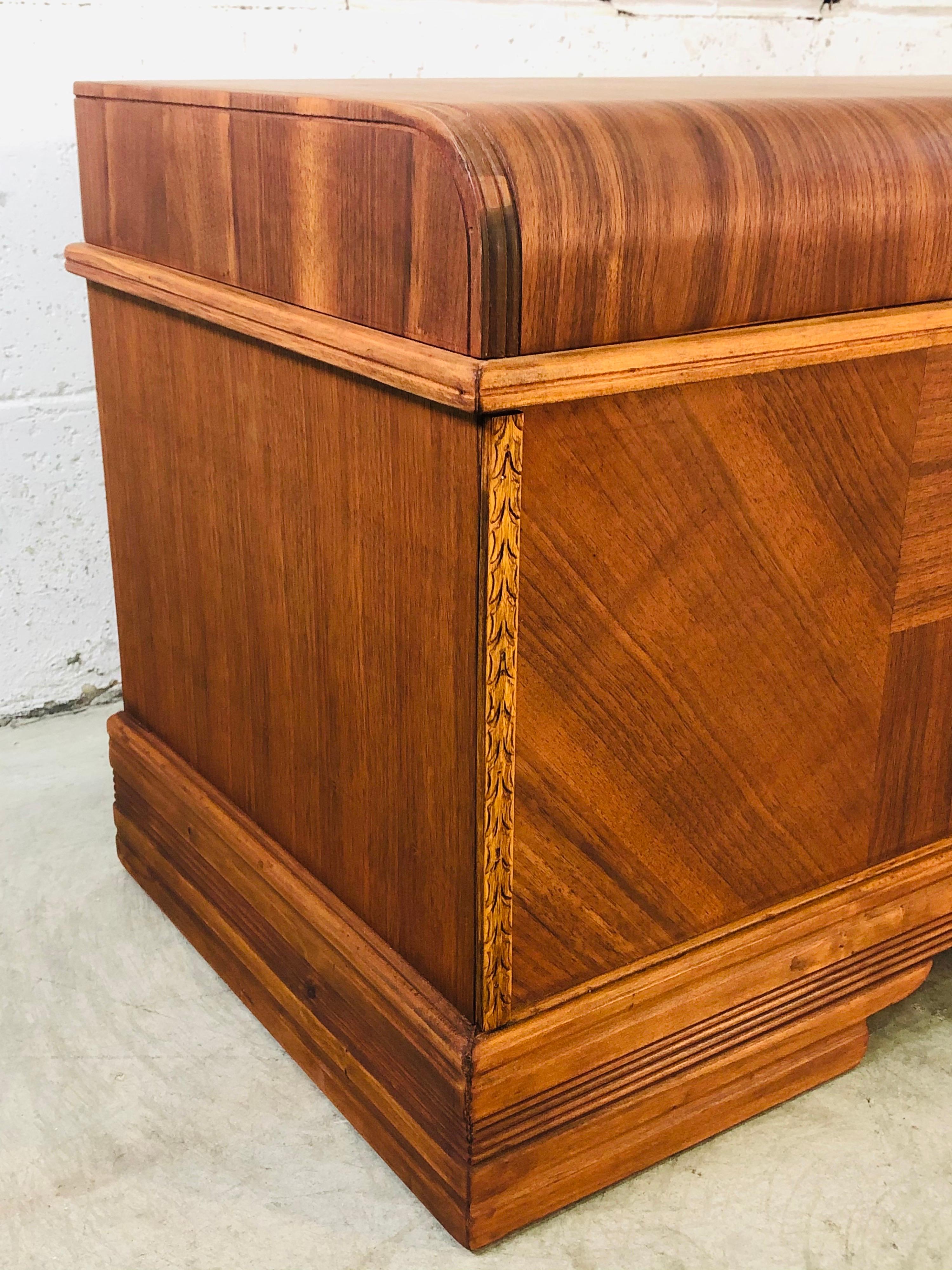 Art Deco Waterfall Style Cedar Chest In Good Condition In Amherst, NH