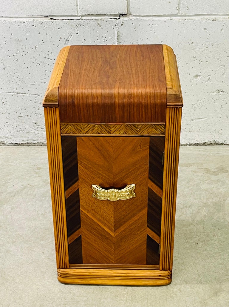 Art Deco Waterfall Style Walnut Wood Nightstand For Sale at 1stDibs