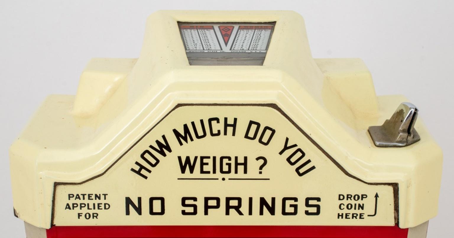 Art Deco Watling Enameled Floor Penny Scale In Good Condition In Astoria, NY