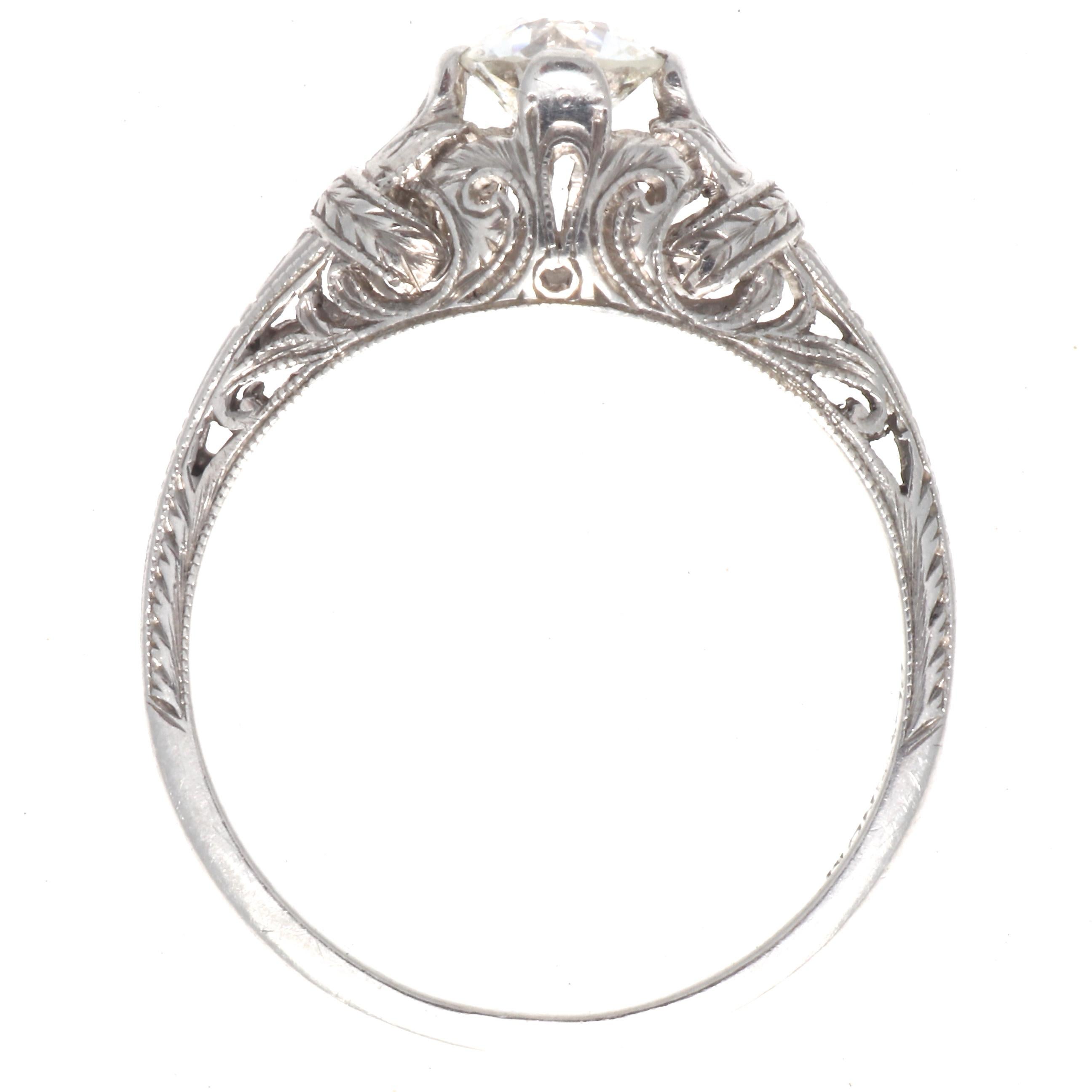 Old European Cut Art Deco White Diamond Platinum Ring