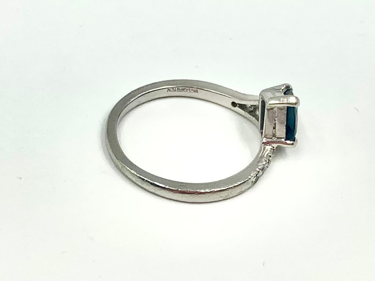 Art Deco Wedderien Natural Sapphire Diamond Platinum Comet Ring, GIA For Sale 1