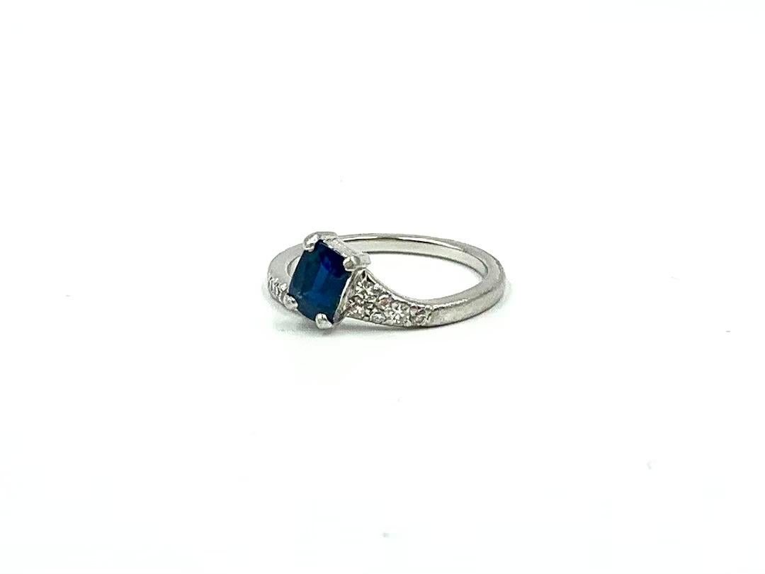 Art Deco Wedderien Natural Sapphire Diamond Platinum Comet Ring, GIA For Sale 4