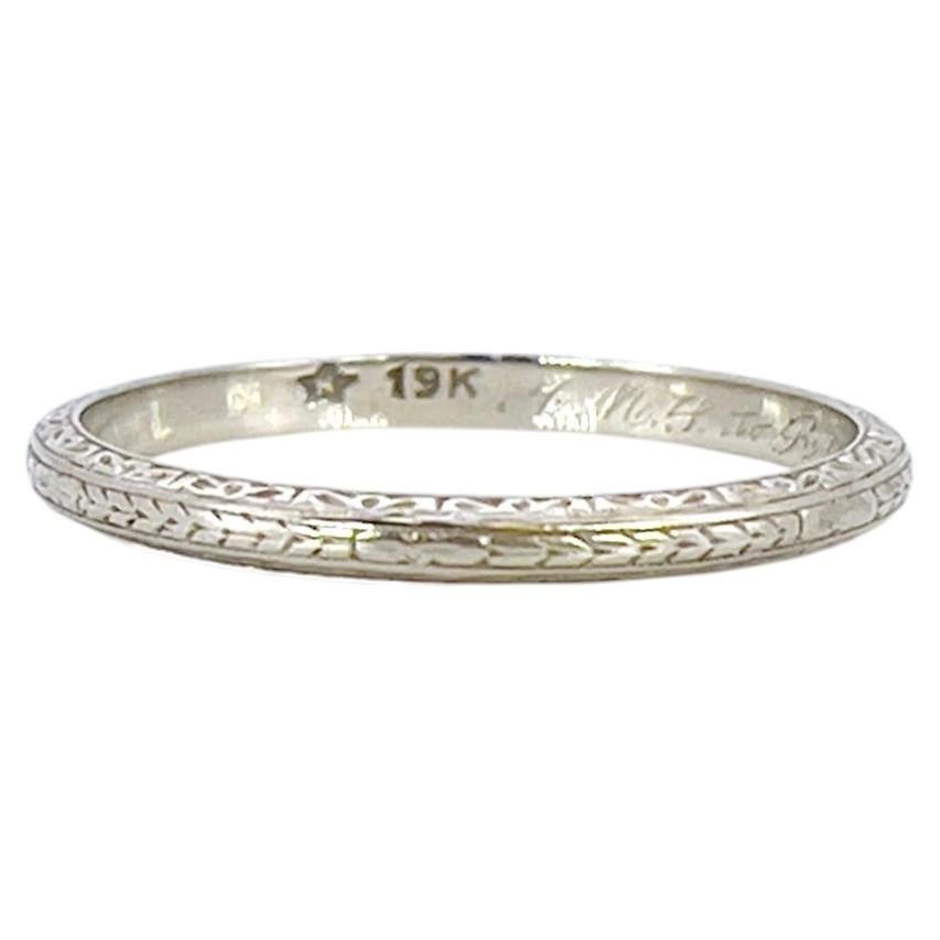 Art Deco Wedding Band, A.M.L. to R.G.P 1929, Size 9.75, 19K For Sale