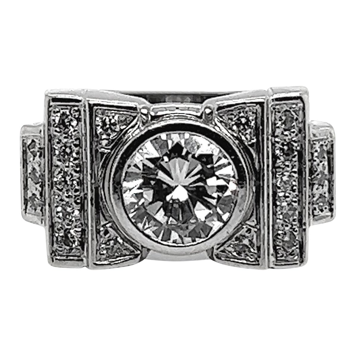 Art Deco Ehering 21 Diamanten 2,5 Karat 18 Karat Weißgold im Angebot