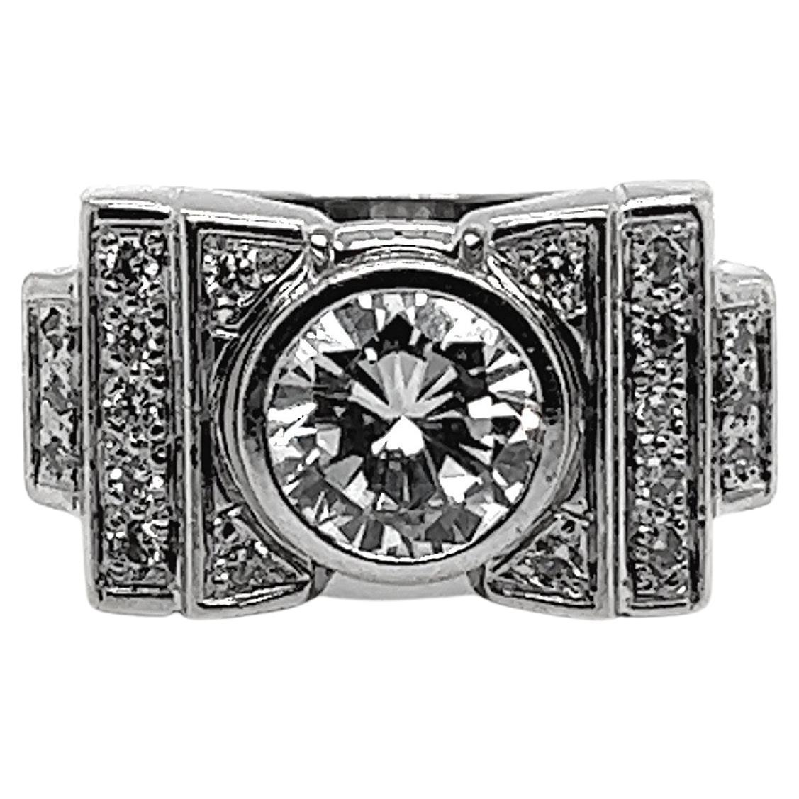 Art Deco Wedding Ring 21 diamonds 2.5 Karat 18 Karat White Gold