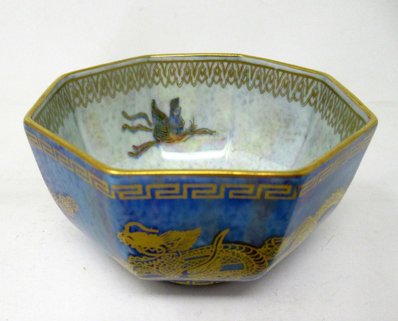 Hand-Painted Art Deco Wedgwood Celestial Chinese Dragon Lustre Ware Bowl Centerpiece, 1920s  