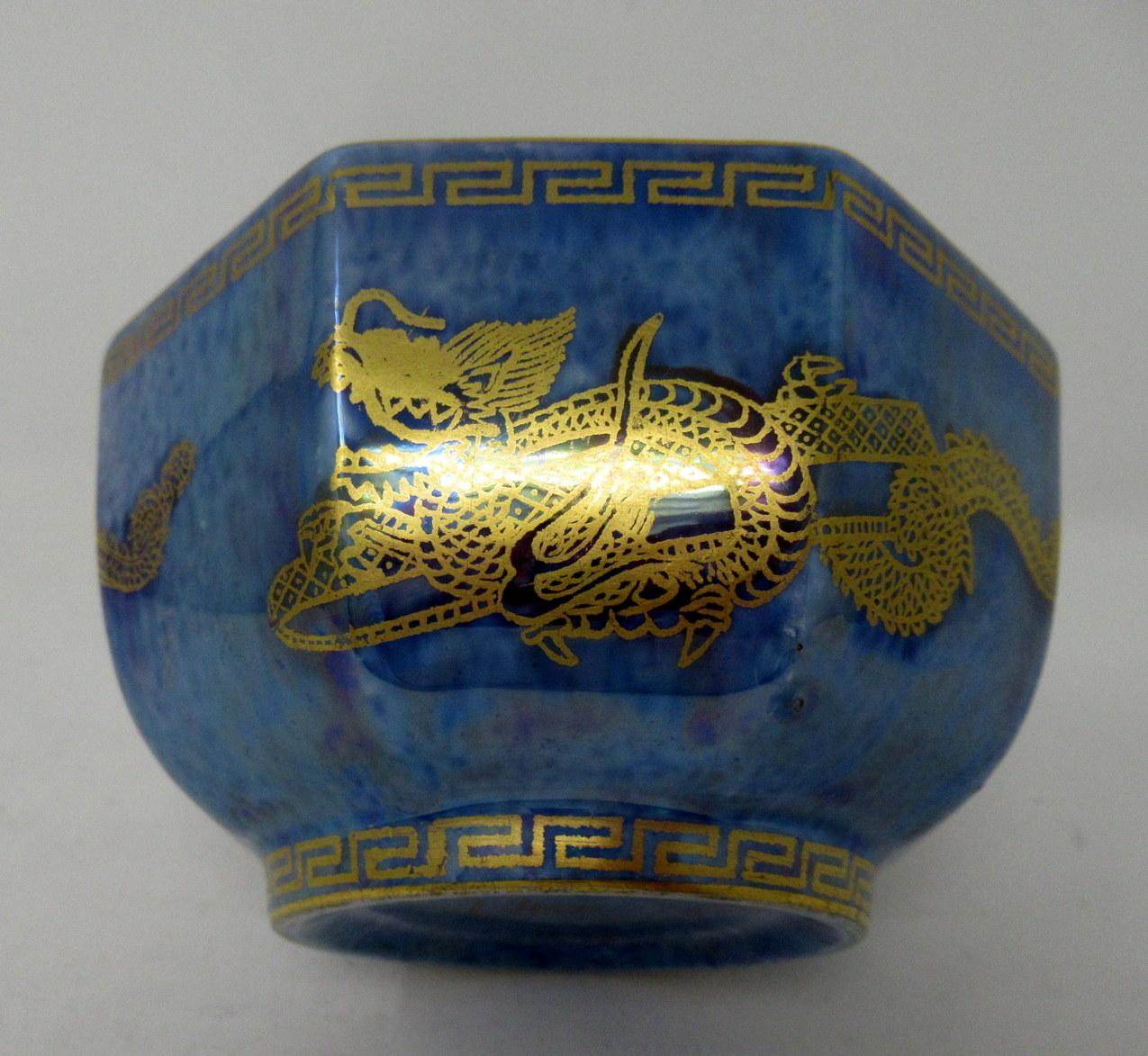 Porcelain Art Deco Wedgwood Celestial Chinese Dragon Lustre Ware Bowl Centerpiece, 1920s  