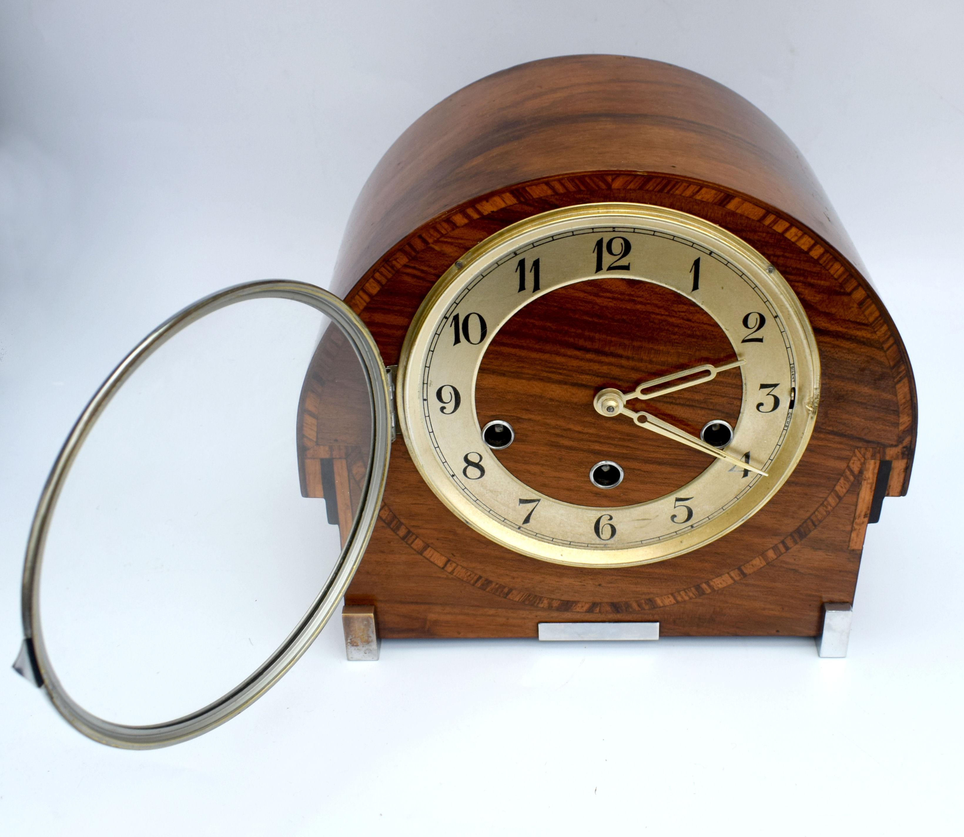 Art Deco Westminster Chime Inlaid Mantel Clock by Thomas Haller, circa 1930 In Good Condition In Devon, England