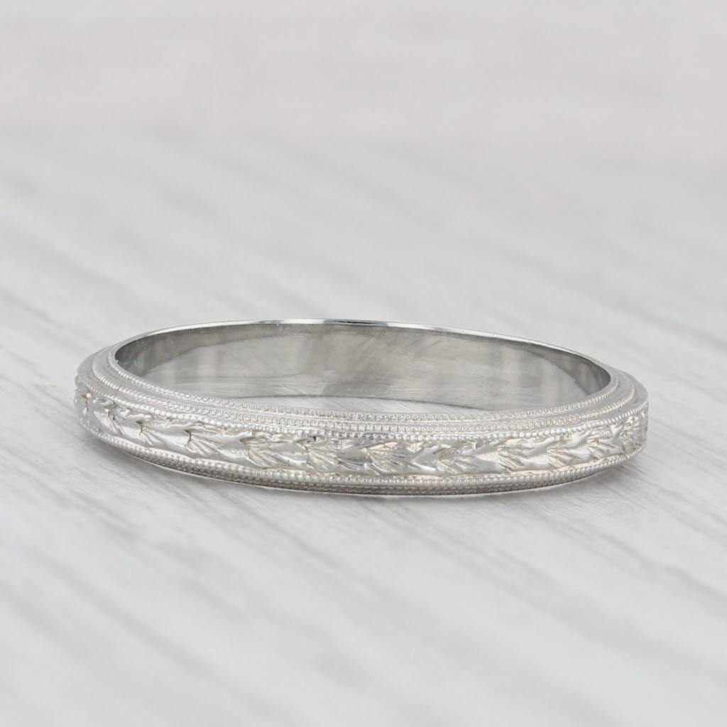 Art Deco Weizen geätzt Band 18k Weißgold Größe 11,25 Ehering (Art déco) im Angebot