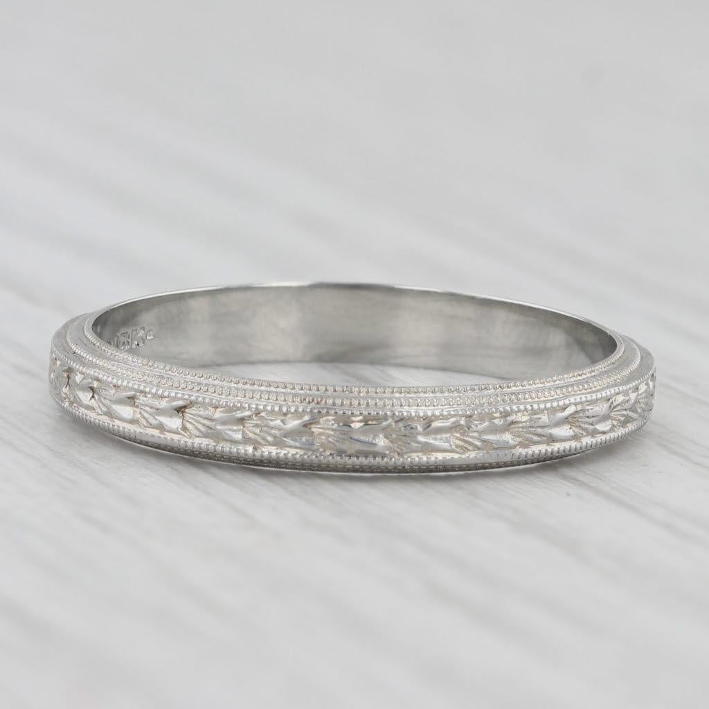 Art Deco Weizen geätzt Band 18k Weißgold Größe 11,25 Ehering für Damen oder Herren im Angebot