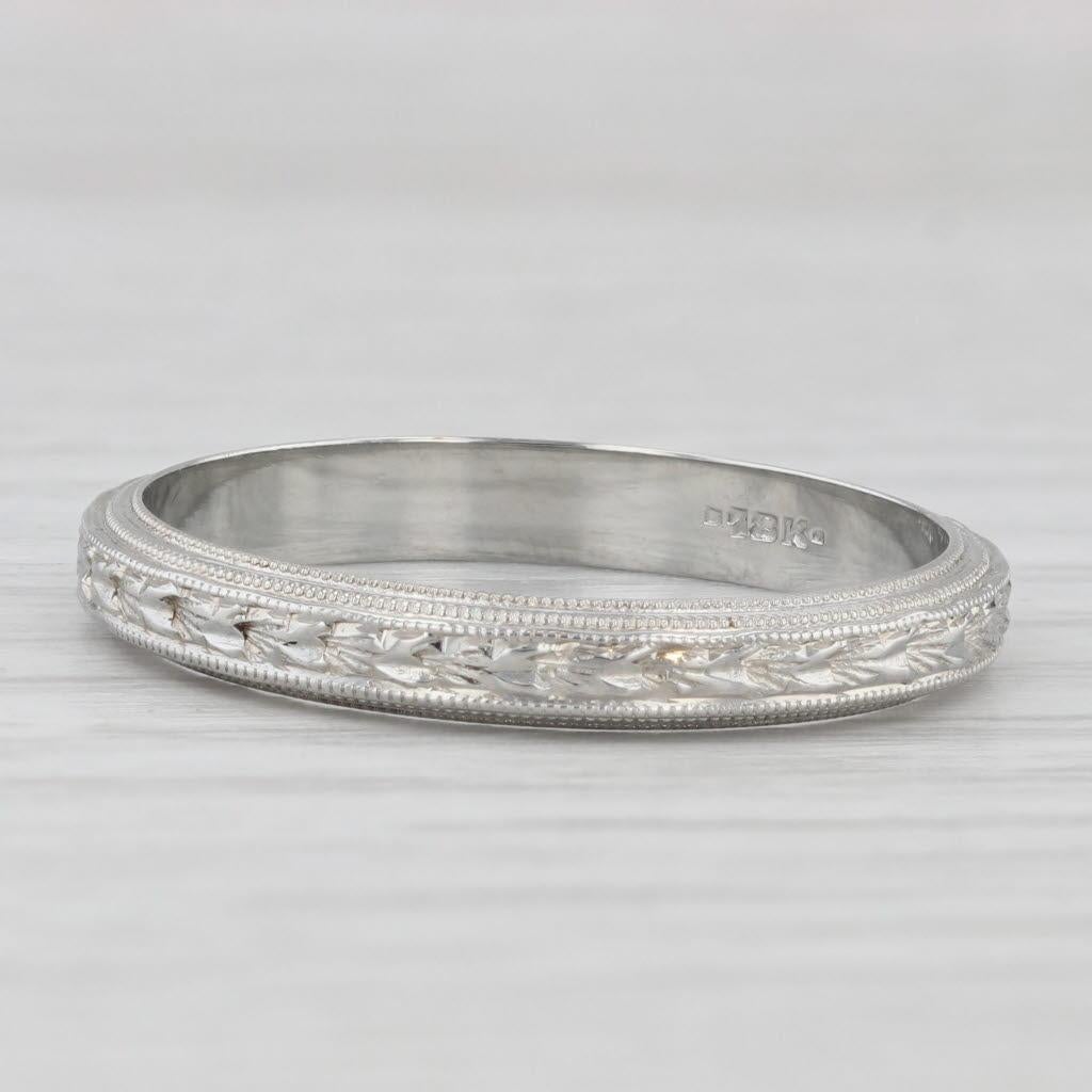 Art Deco Wheat Etched Band 18k White Gold Size 11.25 Wedding Ring