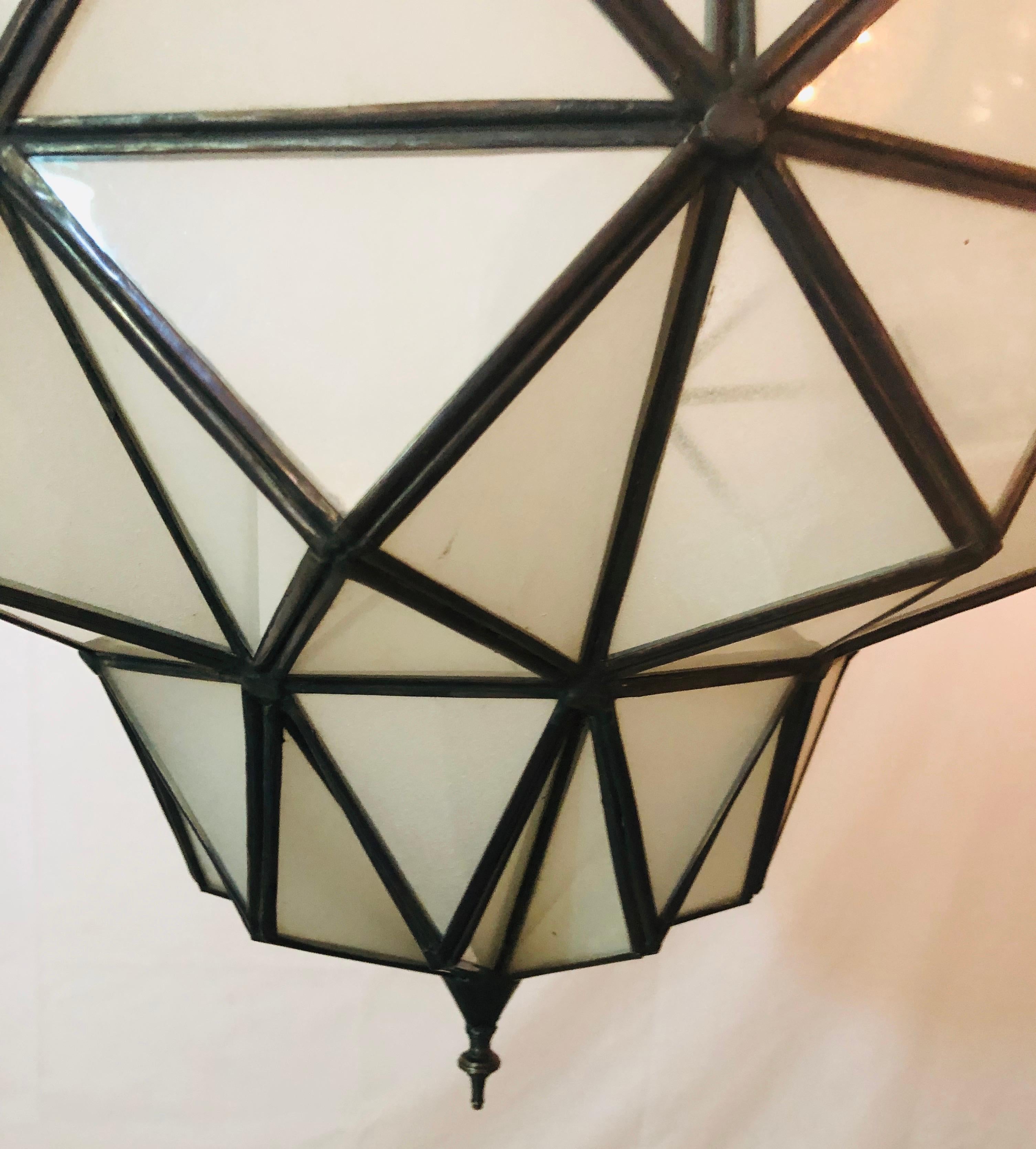 Art Deco White Milk Chandeliers, Pendant or Lanterns in Dome Shape, a Pair For Sale 9