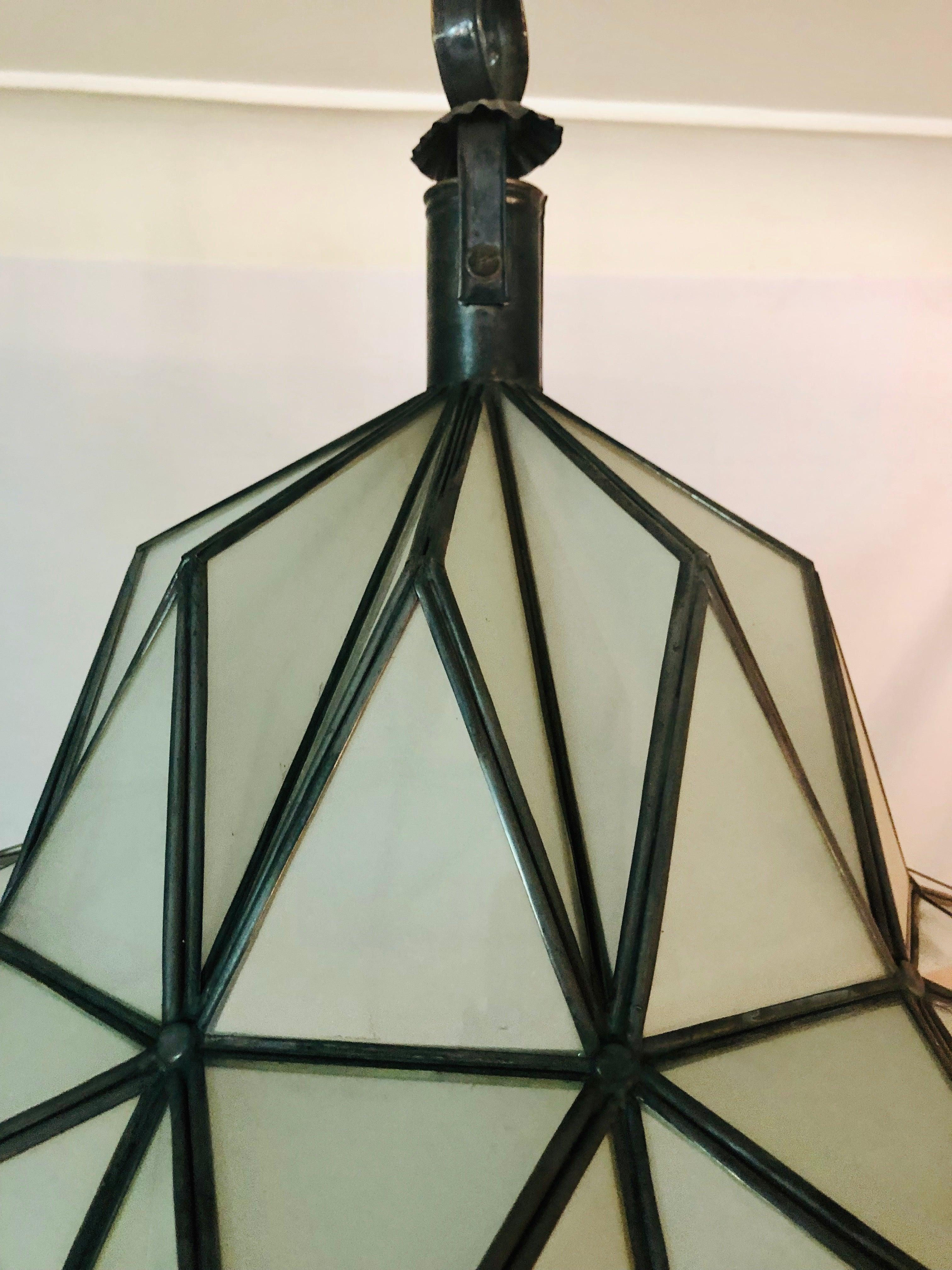 Late 20th Century Art Deco White Milk Chandeliers, Pendant or Lanterns in Dome Shape, a Pair 