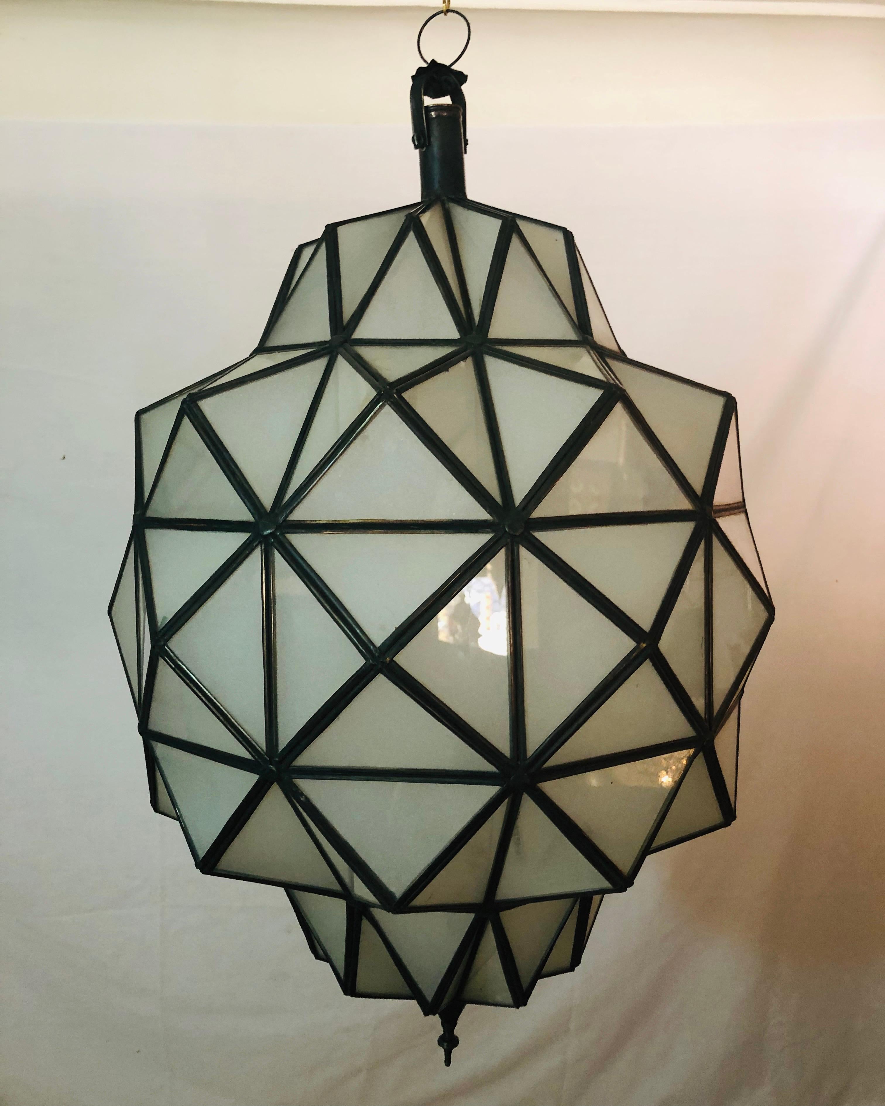 Art Deco White Milk Chandeliers, Pendant or Lanterns in Dome Shape, a Pair For Sale 7