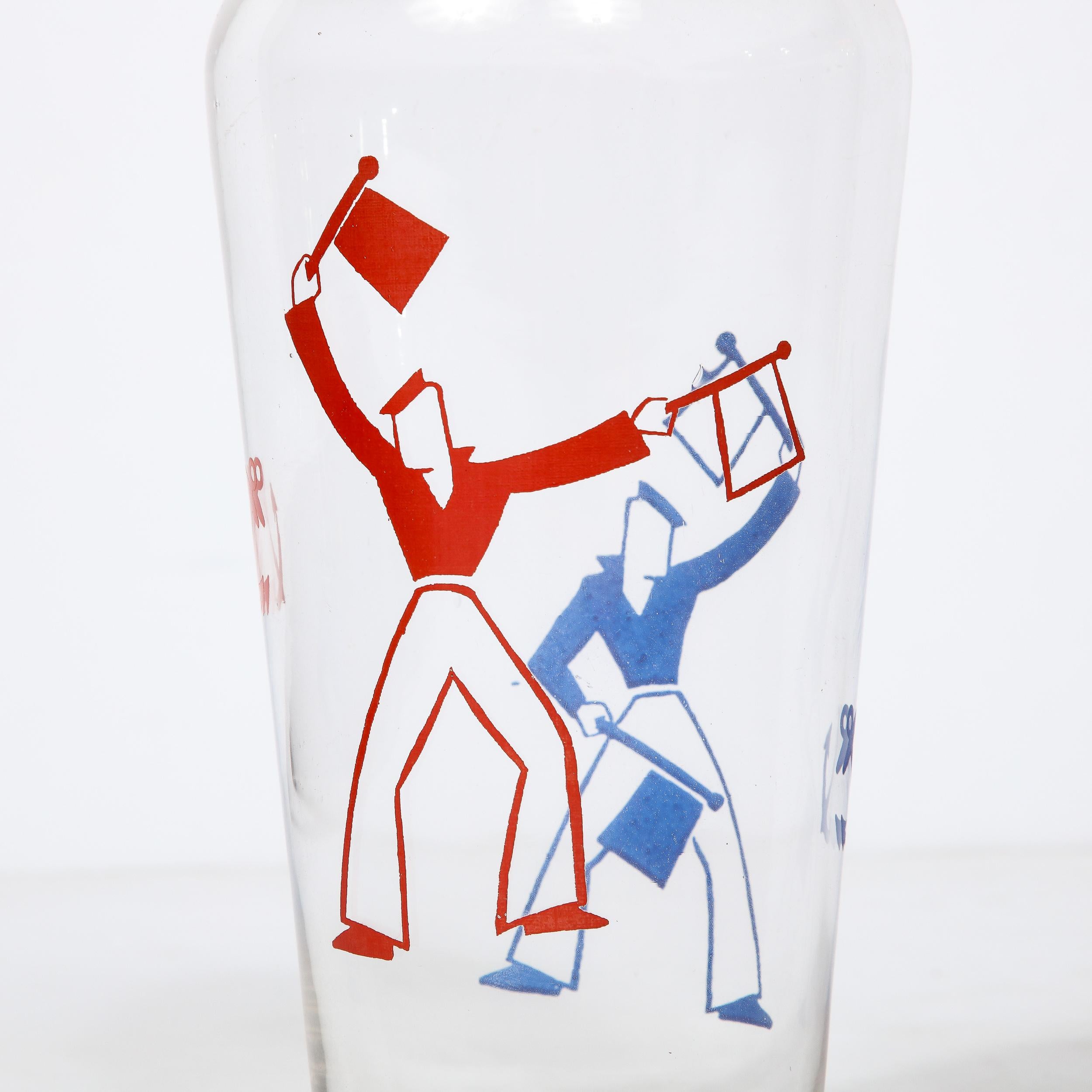 Art Deco Whimsical Cocktail Shaker in Chrome with Sailors in Red and Blue  4