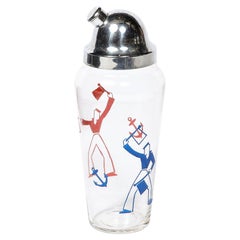Vintage Art Deco Whimsical Cocktail Shaker in Chrome with Sailors in Red and Blue 