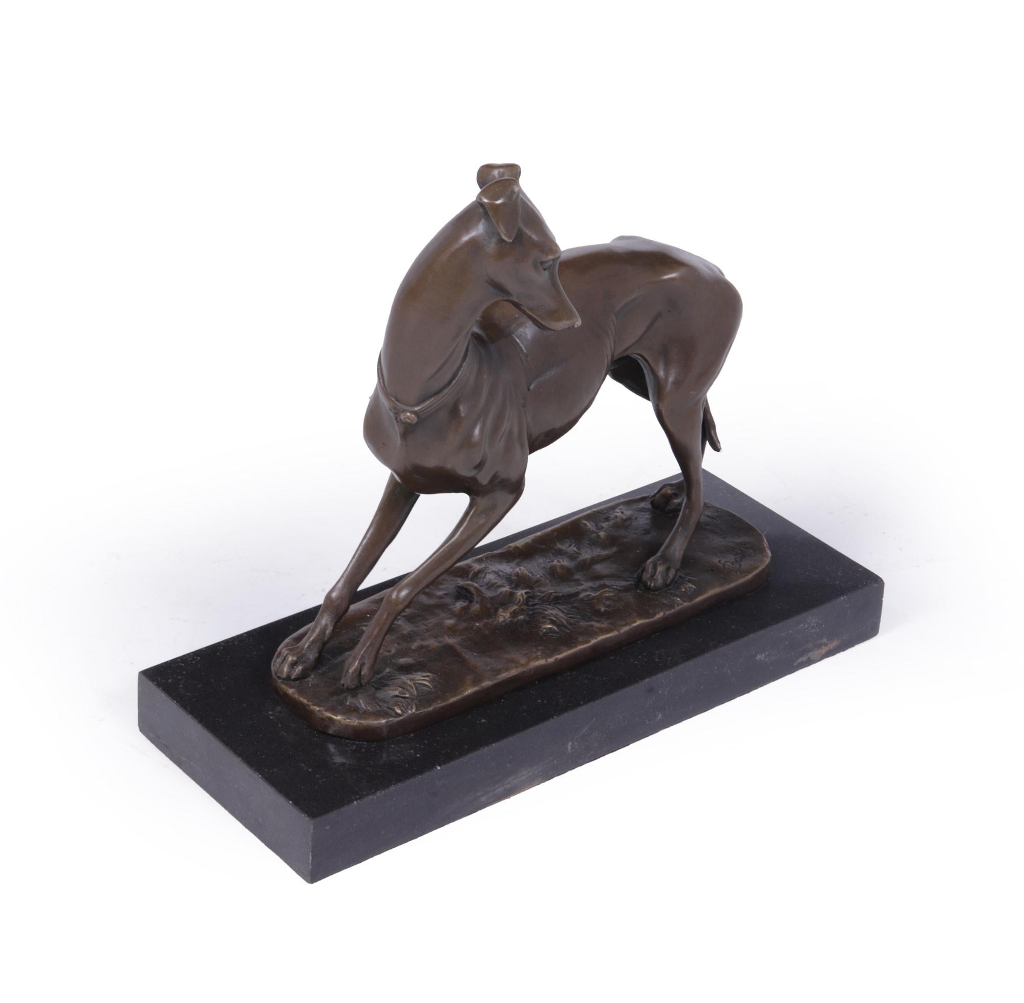 French Provincial Art Deco Whippet Sculpture in Bronze by Bayre For Sale