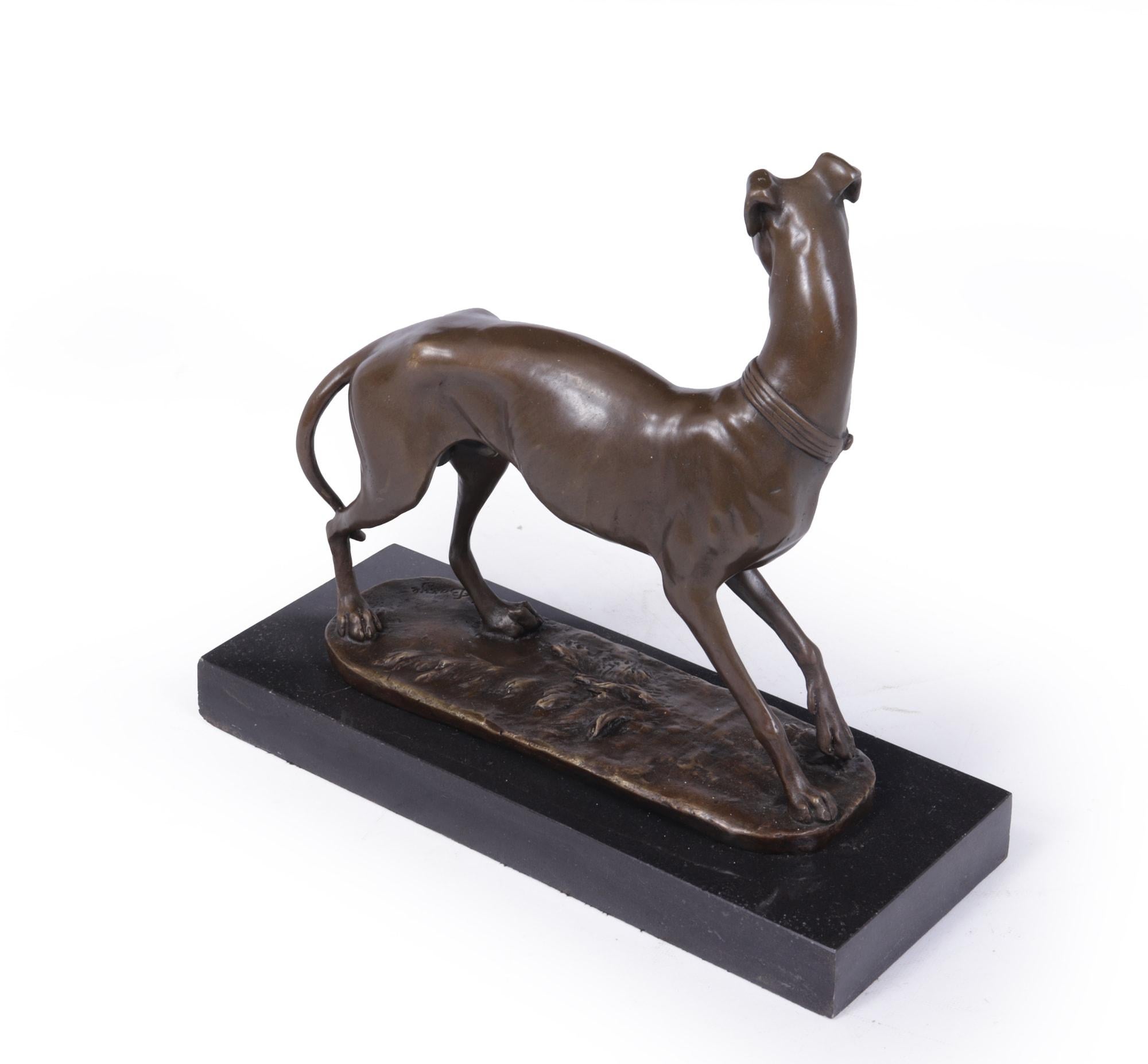French Art Deco Whippet Sculpture in Bronze by Bayre For Sale