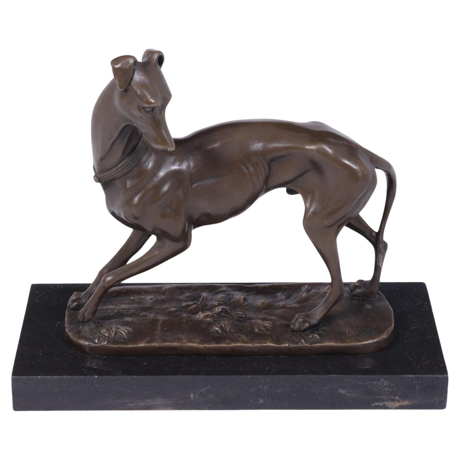 Art-déco-Whippet-Skulptur aus Bronze von Bayre im Angebot
