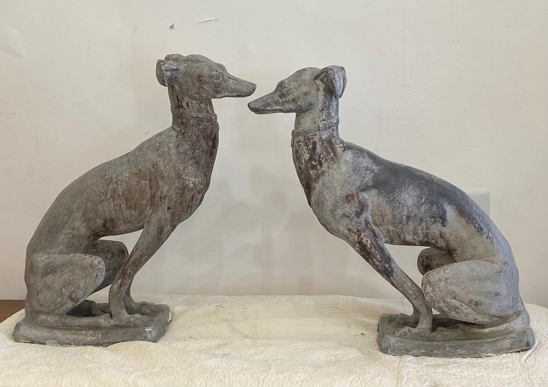 Art Deco Whippets Lead Statues Pair 3