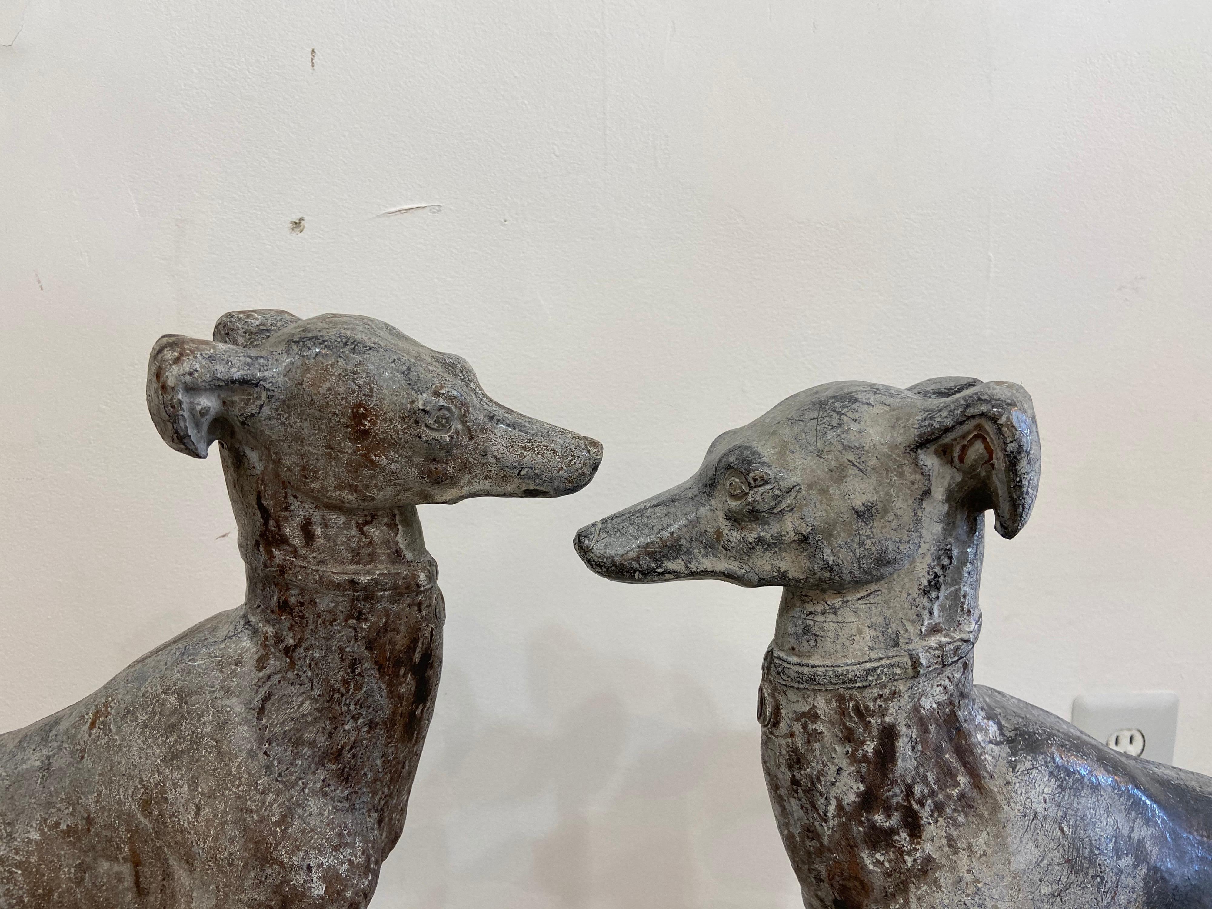 Art Deco Whippets Lead Statues Pair In Good Condition In West Palm Beach, FL