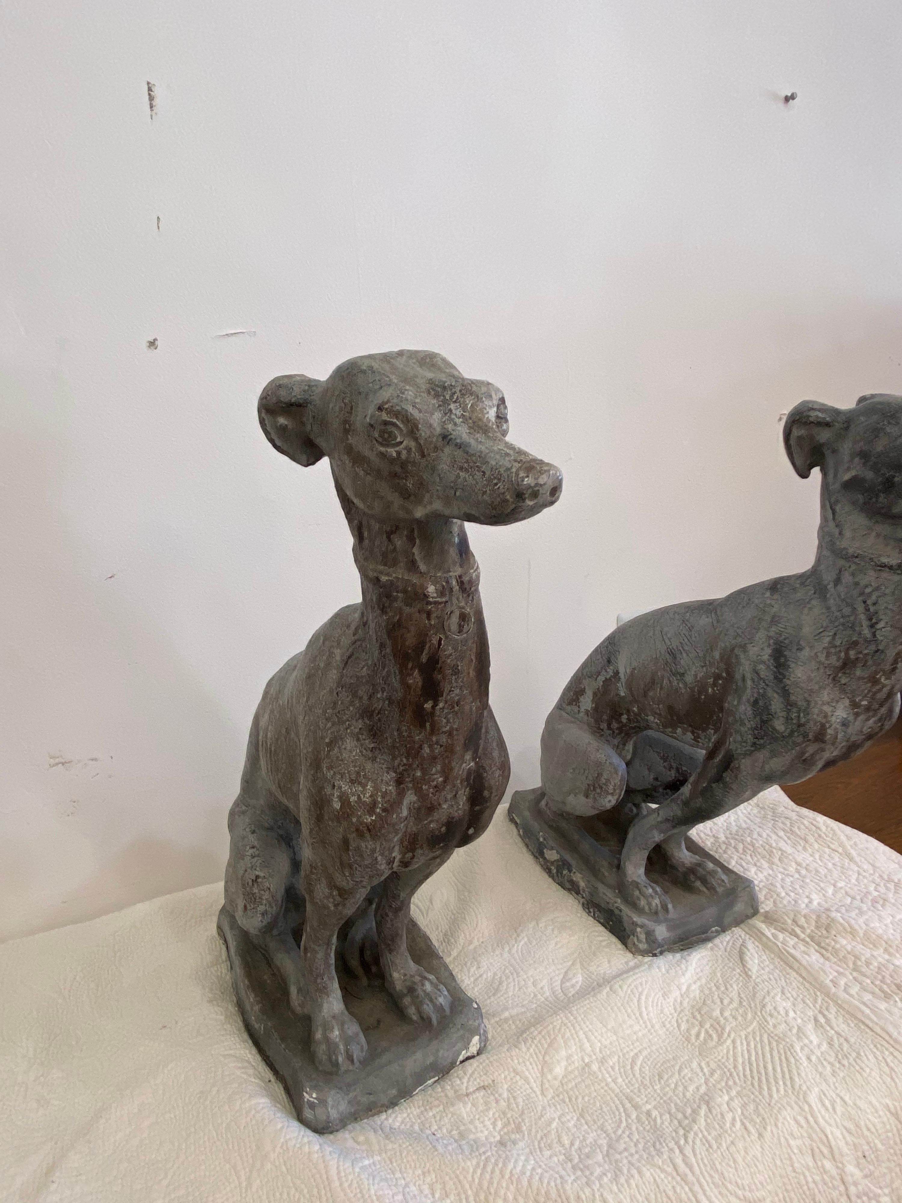 20th Century Art Deco Whippets Lead Statues Pair