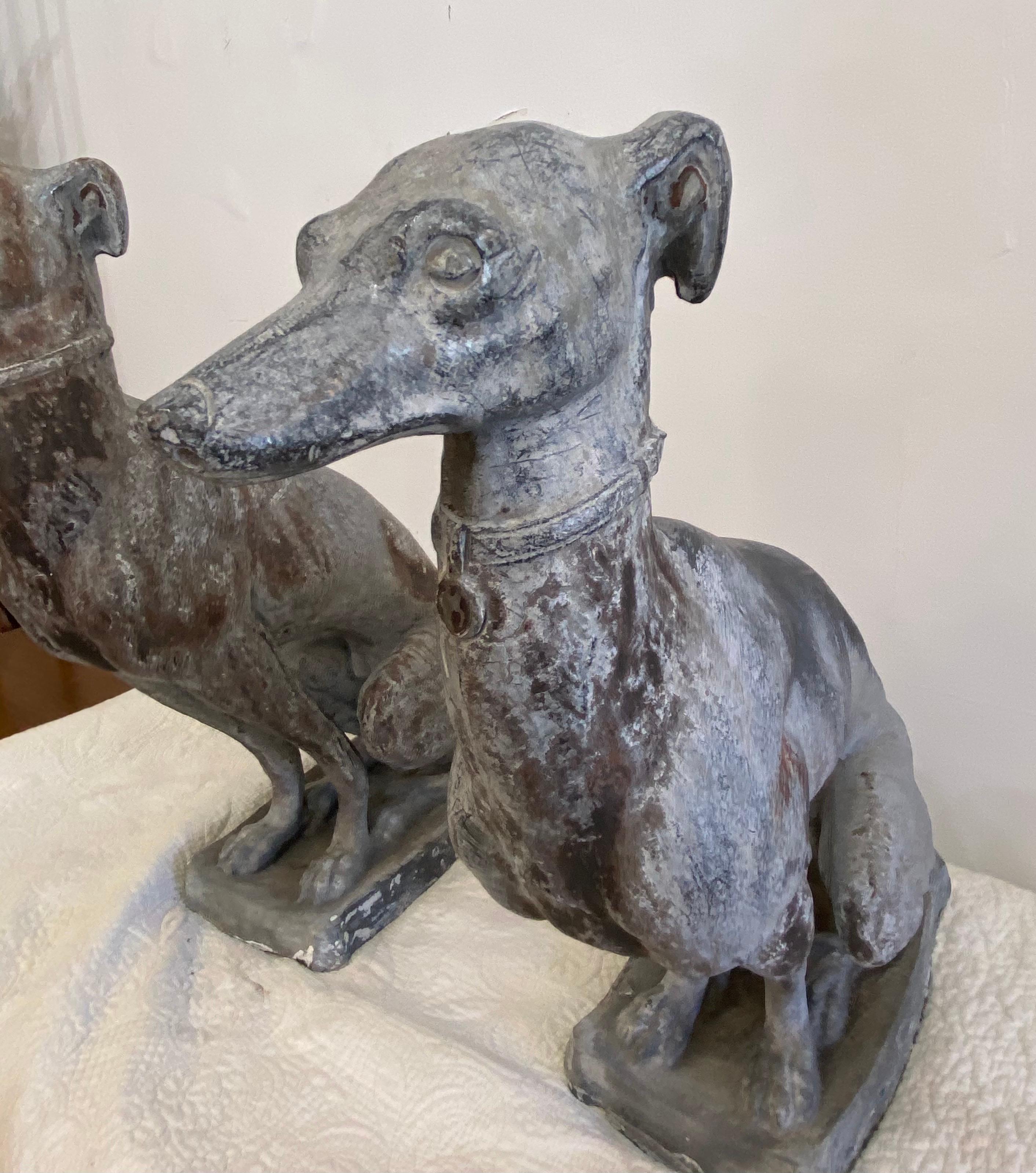 Art Deco Whippets Lead Statues Pair 1
