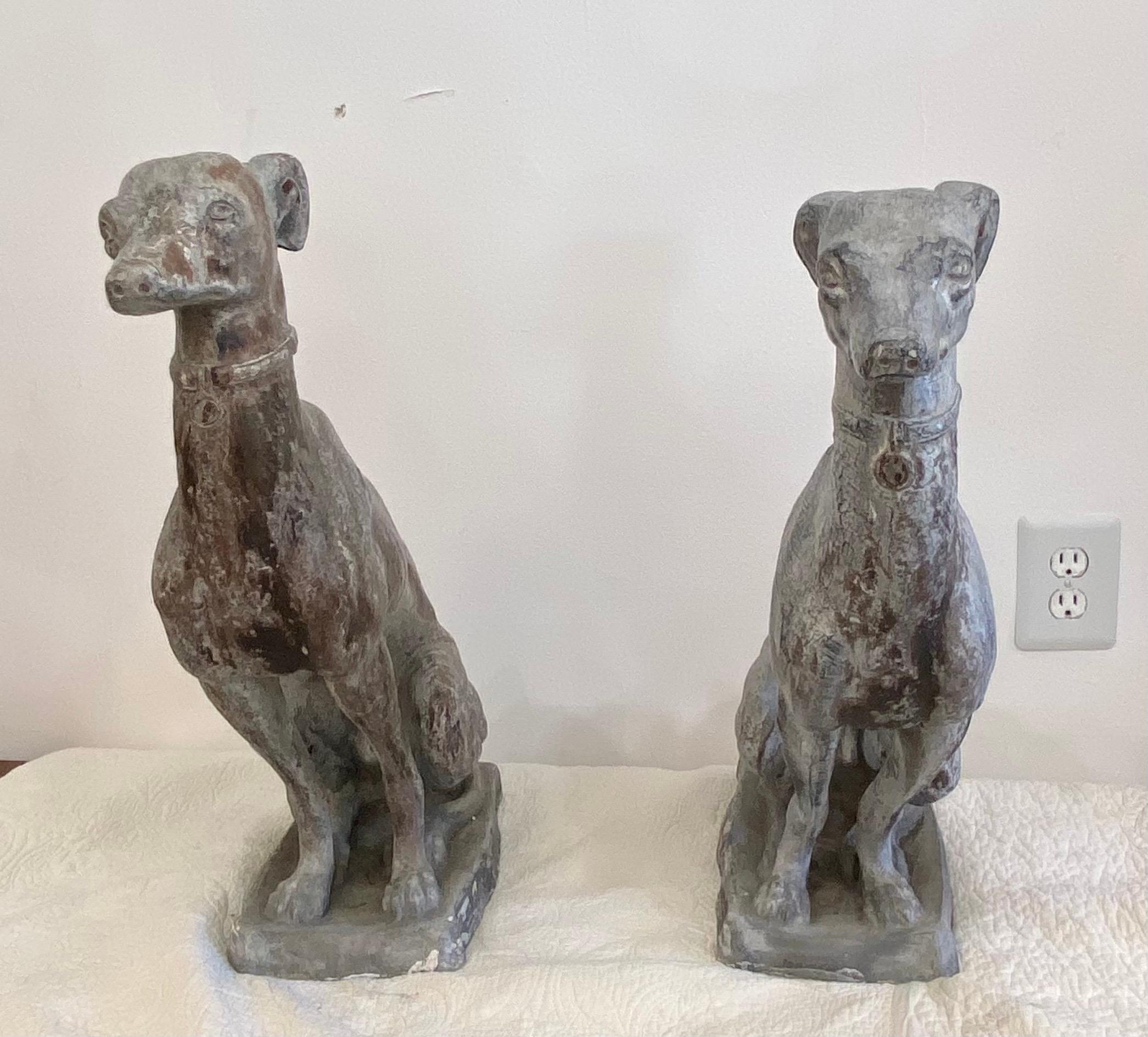 Art Deco Whippets Lead Statues Pair 2
