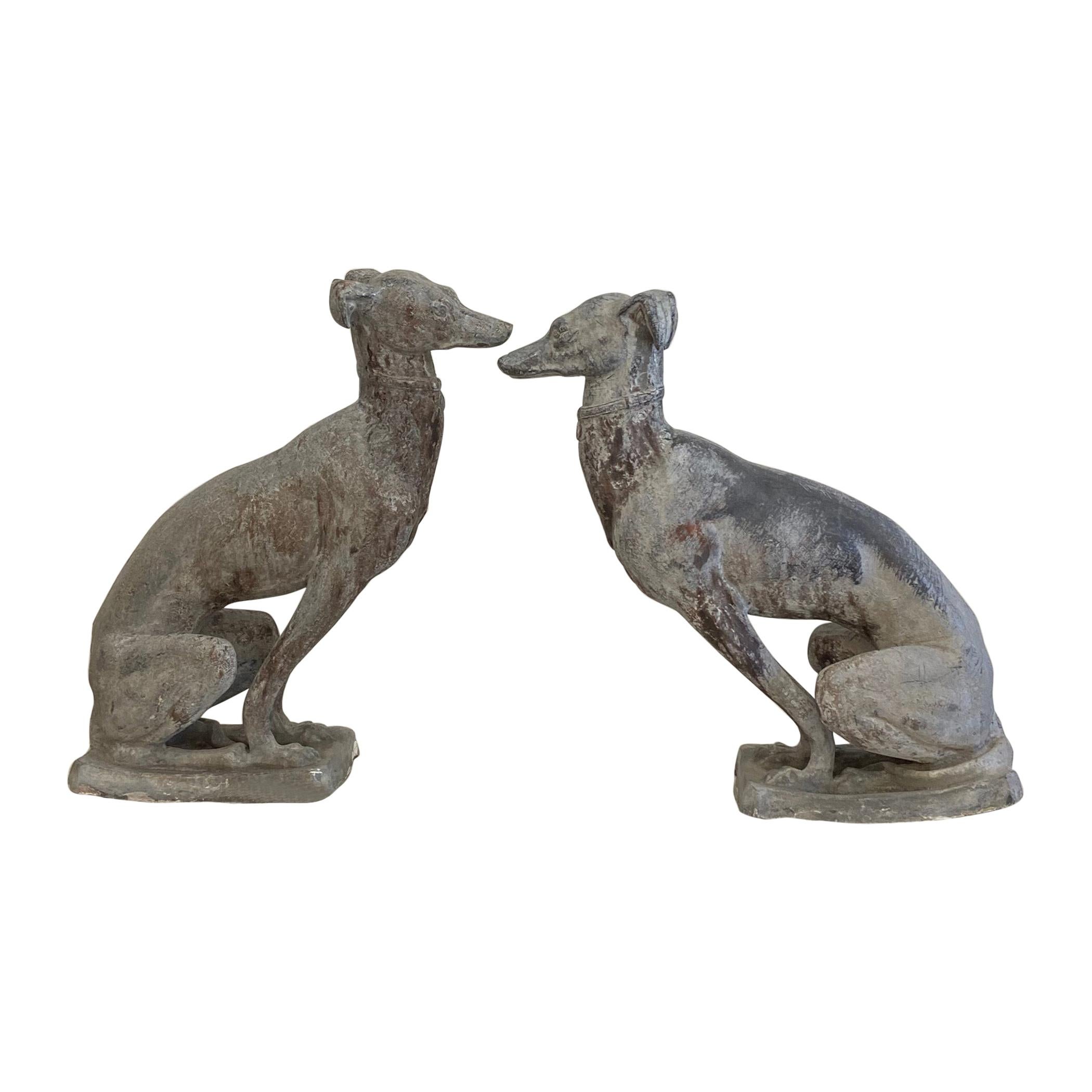 Art Deco Whippets Lead Statues Pair