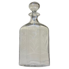 Vintage Art Deco Whiskey Decanter with Hand Etched Flowers in Glass