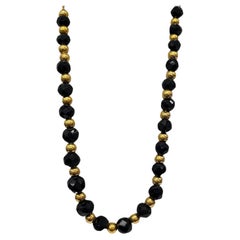 Vintage Art Deco Whitby Jet Necklace Black Jet and 18ct Yellow Gold Bead Necklace