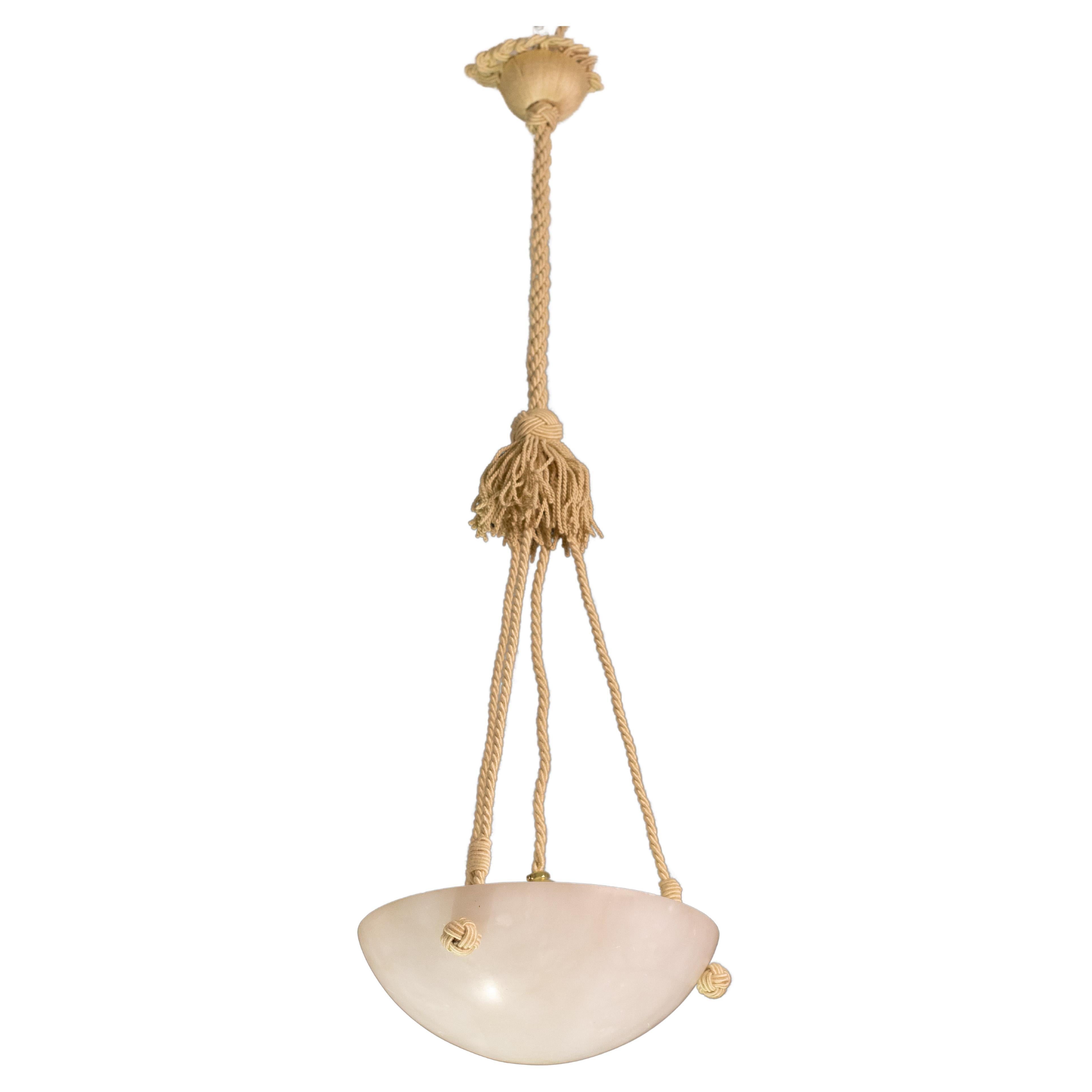 Art Decò White Alabaster Chandelier, 1950 For Sale