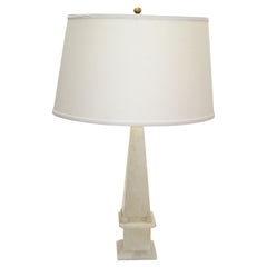 Art Deco White Alabaster Obelisks Table Lamp with Brass Harp & Finial