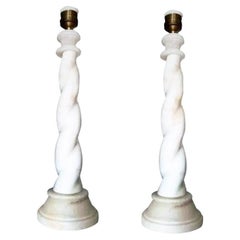   Art Deco White Alabaster Table Lamps  Natural   Barley Twist Form  Italy, 