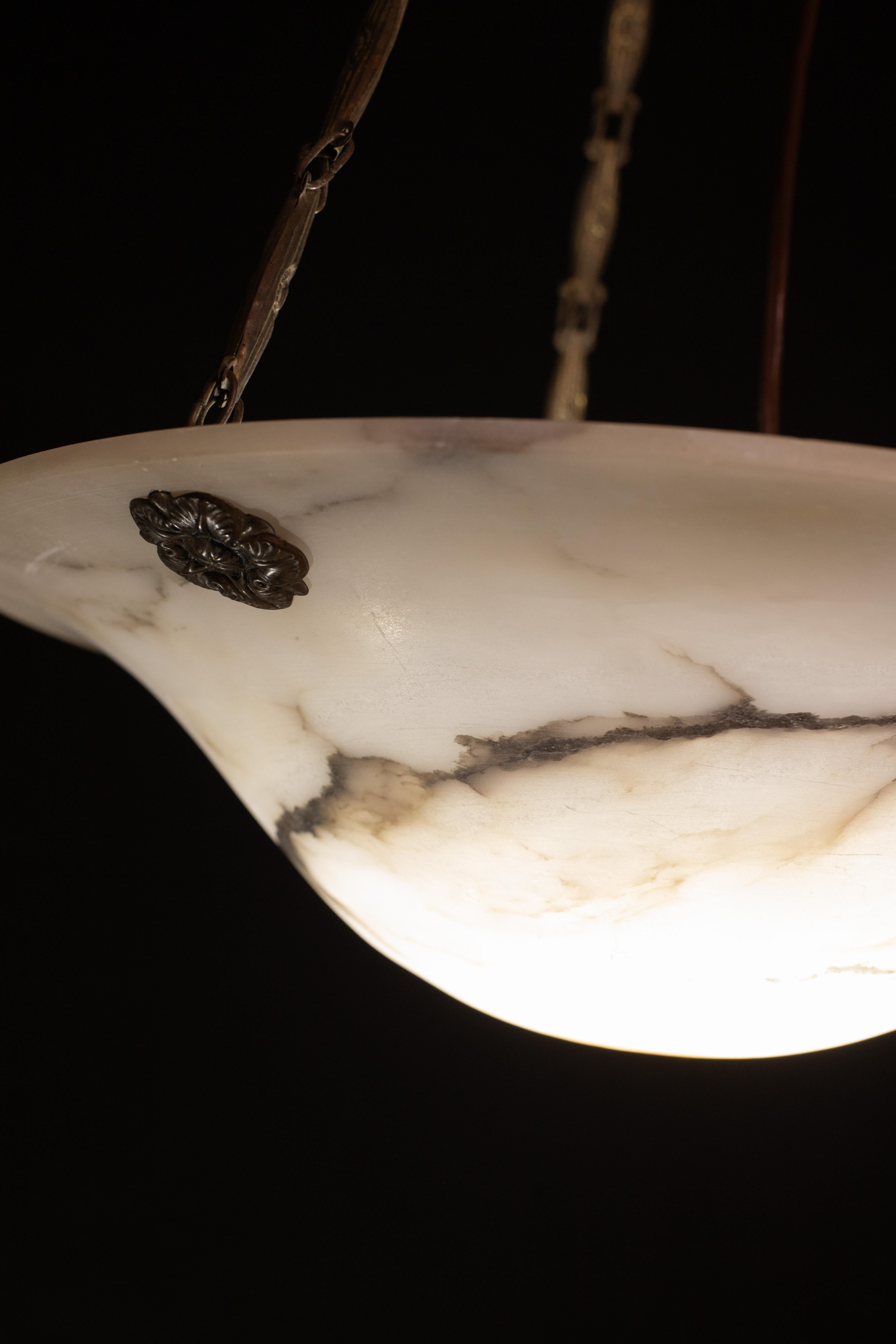 Lampadario Art Deco White Albaster, anni '40 4
