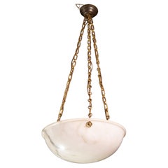 Art Deco White Albaster Chandelier, 1940s